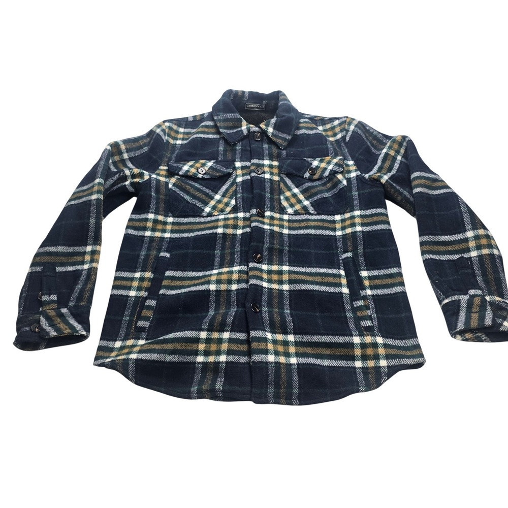 Giovanni Gali Flannel Shirt Jacket Mens XL Blue Plaid Faux Fur Lined